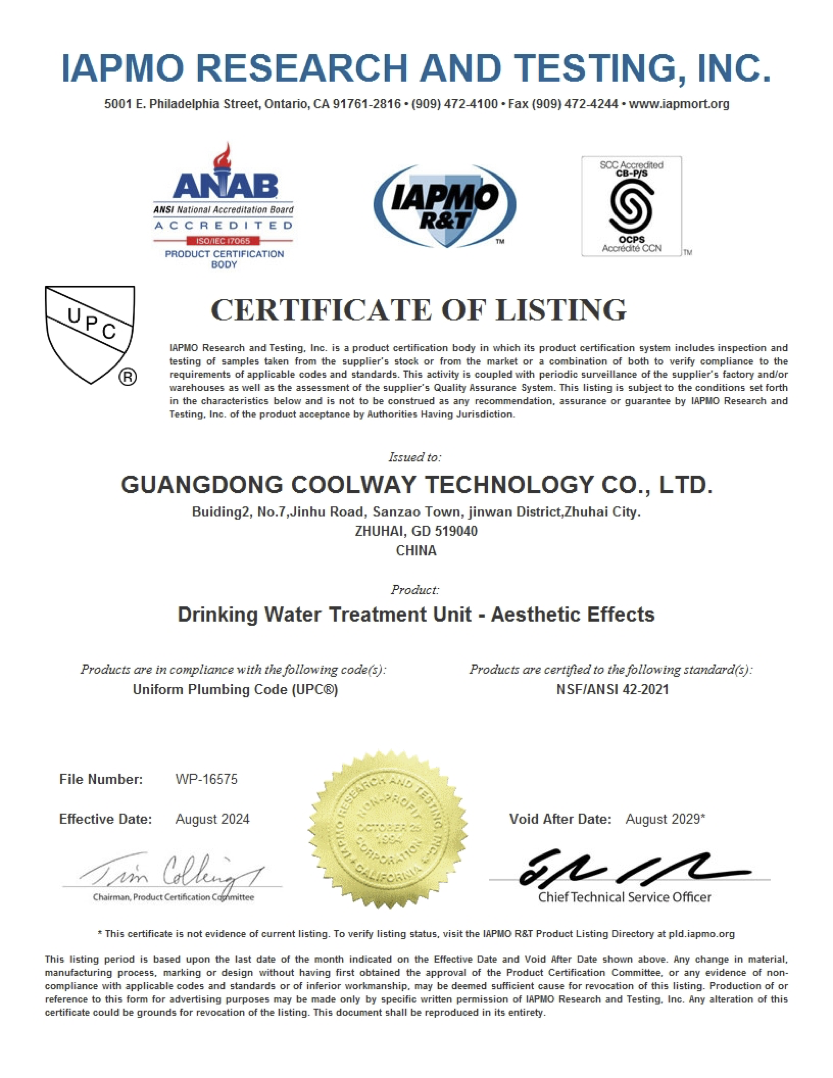 NSF IAPMO Certification