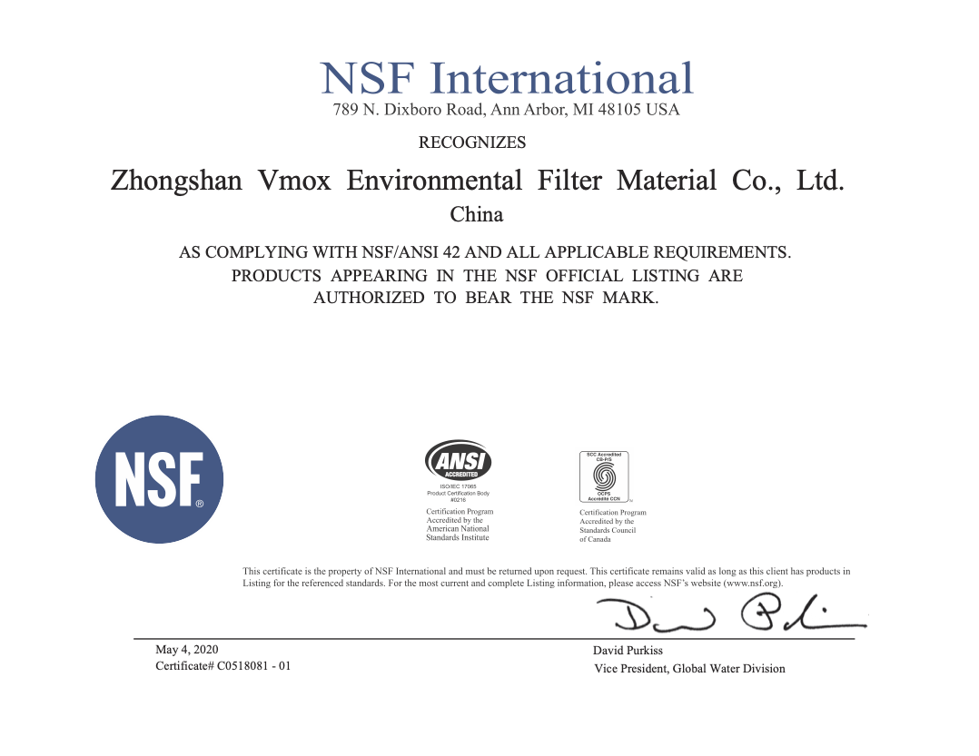 NSF 42 Carbon Block Certification
